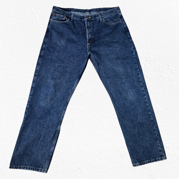 90s Vintage Wrangler Dark Wash Relaxed Fit High Rise Straight Jeans Size 40 x 32 - Picture 2 of 8